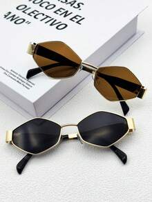 2pcs Retro Small Frame Diamond Shaped Fashionable Fashion Glasses For Women, Elegant Accessory Suitable For Daily Use, Driving, Beach Vacation, Daily Decoration And Sun Protection