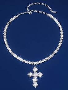 1PC Luxury Sparkling Synthetic Zirconia Cross Pendant Necklace Neck Jewelry Gift - 項鍊 - 查看 4