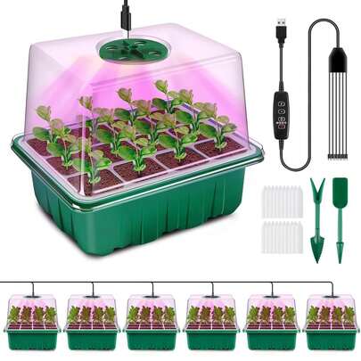 Yogle Plants Seed Starter Trays With Grow Light 12 Holes Per Tray Nursery Pots Lamp USB Powered Full Spectrum LED Growing Lights For Indoor Plant Seedling Flowers Greenhouse Trays