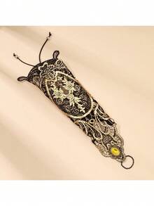 1 buc Mănuși fără degete cu manșetă din dantelă gotică neagră cu stras auriu, încălzitoare de brațe Steampunk, brățară cu mânecă din dantelă în stil vintage, bijuterii pentru acoperirea tatuajelor, potrivite pentru toate anotimpurile, purtare zilnică, sărbători, Halloween, cadouri de Crăciun