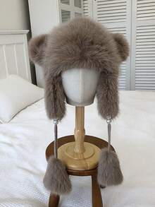 1 件时尚蓬松优雅厚人造毛皮捕兽帽，可爱又温暖（请参考实际产品图片，因为拍摄期间的光照条件可能会有轻微的色差） - 彩色 - 查看 4
