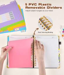 1 pieza Cuaderno espiral con tapa dura y divisores extraíbles, 300 páginas, cuaderno de 5 materias con tapa con rayas, Estudiantes de ambos sexos libretas,Disponible para: oficina/ agenda/ papeleria/ útiles escolares, regreso a clases,buscar rápida Contenido escrito, Negro - Negro - Ver 3