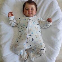 Long Sleeve Romper For Baby Girl Comfortable Pajamas With Zipper In Printed Ribbed Knit - Size RN, S, M And L - Gatito azul - Ver 1