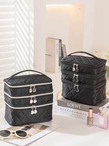 3-Layer Rhombus Cosmetic Bag, Multifunctional Handbag Women Travel Makeup Organizer - Multicolor - View 8