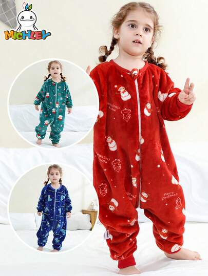 MICHLEY 1 Baby Cartoon Christmas Sleeping Bag Autumn/Winter Long Sleeve Zipper Cute And Comfortable Children's Sleeping Bag Neutral Baby Products Suitable For Indoor And Outdoor Wearing