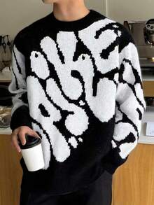 一件青少年男童时尚休闲舒适柔软针织毛衣，撞色设计，长袖，适合居家、通勤、上学、户外活动、派对、街头穿着，冬季适用。 - 黑色 - 查看 8