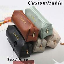 Customized Letters 1pc PU Leather Business Office Pencil Case Box Simple Student Zipper Pen Holder Engrave Initials Make Up Brushes Organizer Cosmetic Storage Bag For Gift,Bags & Luggage,2025 Halloween Accessories,Large Capacity - Black - View 1