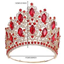 Wedding Tiara Crown Hair Comb Women Hair Accessories Colorful Rhinestone Tiara For Bride Bridesmaid Princess Costume - 紅色 - 查看 5