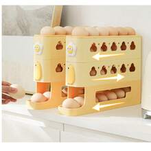 1 Estante automático de tres niveles para huevos, dispensador de huevos deslizante de gran capacidad, organizador de huevos para refrigerador de cocina, mantiene los huevos frescos, se desliza automáticamente, diseño ahorra espacio, el contenedor deslizante puede contener 24-28 huevos, hecho de plástico, no entra en contacto con los alimentos - Unidad de almacenamiento para refrigerador, bandeja de huevos de cocina, adecuada para encimeras de cocina, armarios, puertas laterales del refrigerador, fácil de limpiar, lavable
