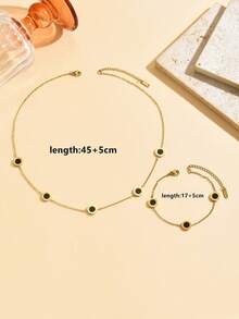 5 件套奢华钛钢罗马数字水钻手链、项链、戒指、耳环首饰套装，独特设计，适合女士 - 金色 - 查看 11