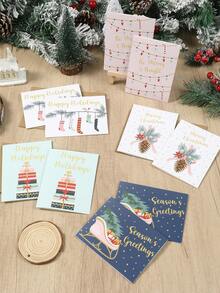 24 Piezas Juego de Tarjetas de Felicitación Navideñas Pequeñas, Incluyendo 12 Tarjetas de Nota y 12 Sobres, Tarjeta de Feliz Navidad con Diseños de Regalo, Árbol de Navidad, Piña, Calcetín Navideño y Trineo, Favores para Fiesta de Navidad, Regalos de Navidad, Suministros para Fiesta de Navidad, Decoraciones Navideñas para el Hogar, Decoraciones de Año Nuevo, Decoraciones de Invierno, Regalos de Navidad Ideales para Amigos y Familia - Multicolor - Ver 6