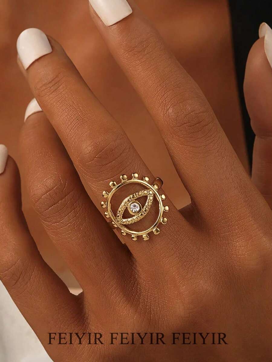 Anillos de acero inoxidable con junta de bambú para mujeres, anillo de dedo abierto chapado en oro de 18K con circonita cúbica, accesorios de joyería para fiestas de verano y vacaciones, regalos de Navidad para mejores amigas/mamá