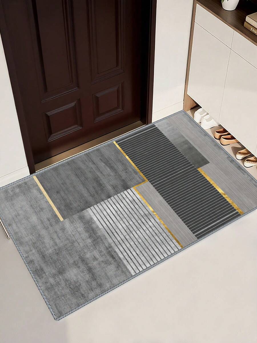 1pc Outdoor Anti-Slip Doormat, Gray Geometric Print, Indoor Carpet, Bathroom Mat, Kitchen Mat, Decorative Rug, Multi-Purpose Floor Mat, Hallway Carpet, Soft & Comfortable, Easy Anti-Slip, Suitable For Kitchen, Indoor/Outdoor Entrance, Bedroom, Home Decor, Machine Washable