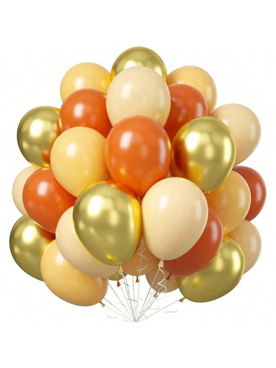 Orange Skin Tone Balloons, Orange Balloons, Nude Beige Balloons, Gold Metallic Balloons, Suitable For Gender Reveal Parties, Bachelorette Parties, Celebrations, Birthdays, Graduations, Anniversaries, Independence Day Parties, Bridal Showers, Christmas, Valentine's Day, Mother's Day - Multicolor - View 1