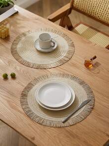 1/4/6pcs 15-Inch Round Paper Woven Tassel Placemats/Coasters, Multi-Color Options, Washable Non-Slip Heat-Resistant Tabletop Mats, Suitable For Kitchen, Dining Room, Wedding, Party, Home, Picnic, Beach, Halloween, Christmas - Multicolor - View 6