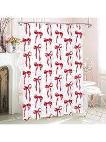 Cute Bow Shower Curtain, Multi-Size, Aesthetic Bowknot Shower Curtain For Bathroom, Modern Minimalist White Waterproof Fabric Shower Curtain Set With Hooks Bathroom Decor