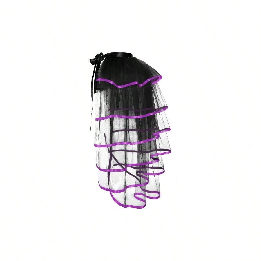 Steampunk Tie On Bustle Skirt Victorian Tulle Tutu Skirt Halloween Costume Accessories Overskirt - 黑色/紫色 - 查看 1