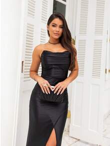 Strapless Dress For Parties, Formal Events, Dinner, Cocktail, Wedding Guest - 黑色 - 查看 2