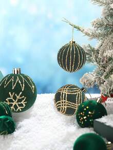 9/16pcs/Christmas Tree Velvet Dark Green Christmas Ball Decoration Set - Shatterproof Christmas Tree Balls - 4 Styles With Hanging Rings, Suitable For Christmas, Valentine's Day, Indoor/Outdoor Christmas Party, Christmas Tree Hanging Decoration, Velvet Christmas Ball Decoration Supplies - Multicolor - View 7