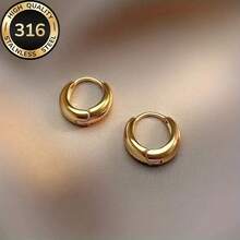 1 Cặp bông tai vòng tròn kiểu Pháp bằng thép không gỉ mạ vàng 18K không gây dị ứng, chống xỉn màu, thoải mái và đa năng, thiết kế tối giản và thanh lịch, thích hợp để đeo hàng ngày hoặc dự tiệc, quà tặng trang sức thời trang chất lượng cao dành cho phụ nữ - Vàng - Xem 2