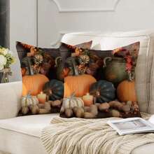2 piezas (solo funda de almohada, sin relleno) Fundas decorativas de almohada con estampado de leopardo y cuadros de estilo de pintura al óleo vintage con diseño de calabaza, de lino cuadrado, adecuadas para dormitorio, sofá, sala de estar, oficina, hotel, granja, decoración de fiestas, Acción de Gracias, Día del Trabajo