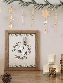 水晶圣诞装饰品，适用于圣诞树装饰 - 香槟色悬挂式亚克力雪花和冰柱装饰品，带垂坠吊坠，适用于新年派对装饰用品（款式随机），塑料材质