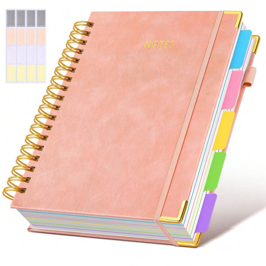 1 pieza Cuaderno espiral con tapa dura y divisores extraíbles, 300 páginas, cuaderno de 5 materias con tapa con rayas, Estudiantes de ambos sexos libretas,Disponible para: oficina/ agenda/ papeleria/ útiles escolares, regreso a clases,buscar rápida Contenido escrito(Rosa ) - Rosa Pálido - Ver 1