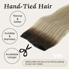 Genius Weft Hair Extensions Human Hair Sew In Hair Extensions Real Human Hair Weft Extensions Hand Tied Virgin Hair 50G - R3-8-613 - 查看 2