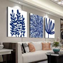 3 Pcs Bright Blue Abstract Floral Canvas Art - Wall Decor For Living Room, Bedroom, Office - 2D, Easy To Install, Easy To Hang, Wrap-Around Canvas Painting