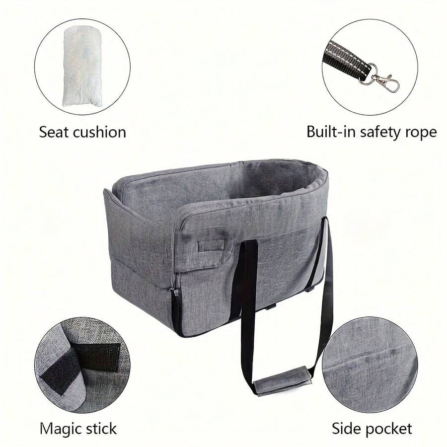 浅灰色/深灰色宠物车扶手、中央控制台、猫狗车床、汽车座椅垫、狗床