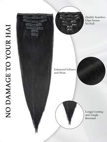 70-100g Clipes de Cabelo Humano Real 7 peças 1 conjunto pode ser usado, 2 conjuntos podem ficar muito cheios, Extensões de Cabelo Humano Natural Retas Sem Costura Clipe-In, Destaques, Essenciais para Férias, Festivais, Escola, Noiva