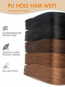 PU Hole Weft Human Hair Extension Real Human Hair Chocolate Brown To Caramel Blonde Straight Human Hair Bundles Invisible Hair Extension - S18/613 - View 3
