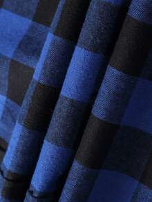 Four Seasons Two-Piece Set Contrast Plaid Men's Casual Hooded Shirt - 藍色白黑色 - 查看 6