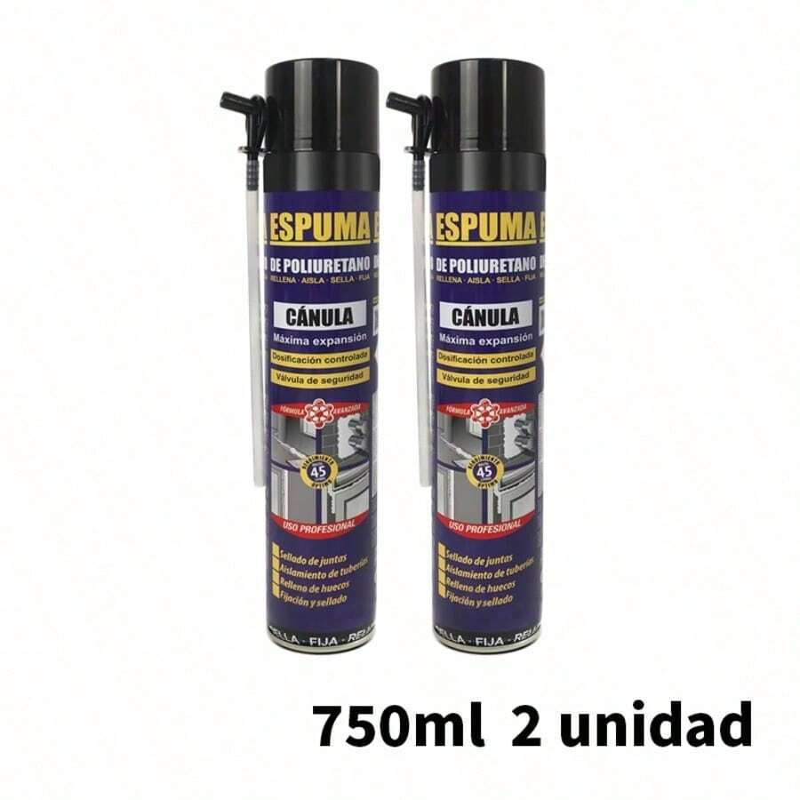 Espuma de poliuretano de 750 ml / 300 ml con boquilla de aplicación - Para rellenar, sellar, fijar, aislamiento térmico y acústico - Multiusos - Blanco - Ver 1