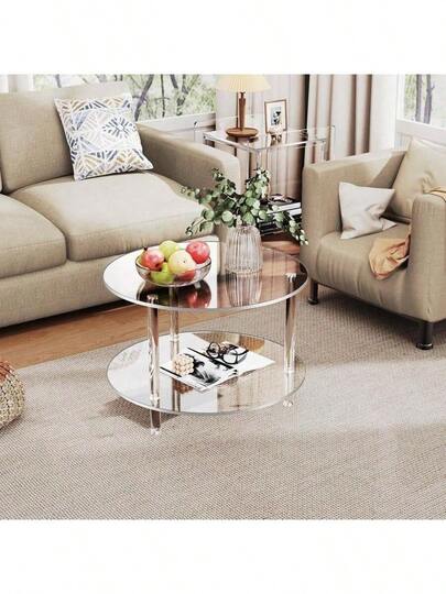 1pc Round Acrylic Table, Double Layer Edge Lightweight Detachable, Living Room, Office Reception, Apartment, Outdoor view 6