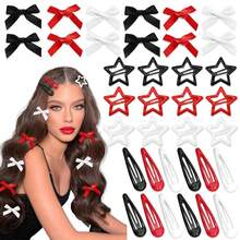 36 piezas Conjunto de pasadores de pelo con moños y estrellas de colores de moda para mujeres, lindos mini pasadores de pelo, elegantes accesorios de princesa, bailarina y hada Y2K, adecuados para uso diario, 3 colores, regalos decorativos para el Día de San Valentín, Halloween, Navidad, pinzas para el cabello, ganchos para el cabello, pasadores de pelo, barrettes, moda de otoño, pasadores de pelo rosa, accesorios rosas, moños