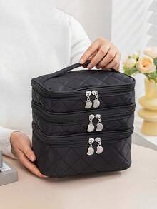 3-Layer Rhombus Cosmetic Bag, Multifunctional Handbag Women Travel Makeup Organizer - Multicolor - View 3