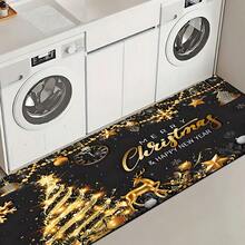 Paillasson thème noir et or de Noël avec design d'arbre de Noël et couronne de renne - résistant à la saleté, léger, convient pour la salle de bain, le salon, la chambre, la cuisine, le bureau - décoration de Noël