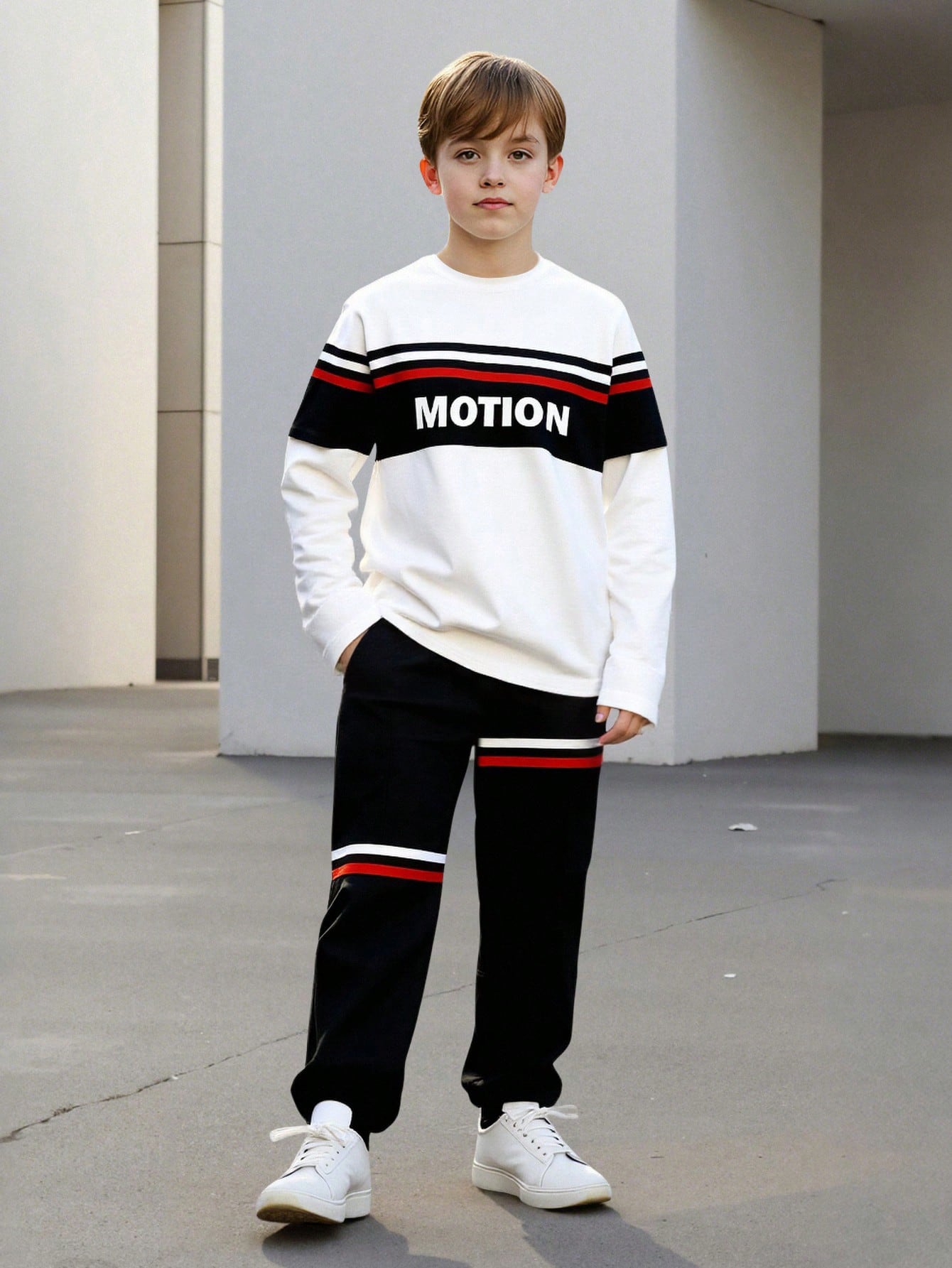 مجموعة من 2 قطعة هودي بأكمام طويلة بطباعة الأحرف و...