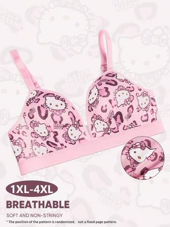 Sanrio Plus Size Dam Fashionabel Katttryck Lätt & Bekväm Daglig Bh, Rosa