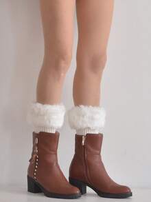 1 Paio di Scaldamuscoli Caldi da Donna, Scaldamuscoli Corti Imbottiti e Lavorati a Maglia Rigati per Autunno/Inverno, Scaldamuscoli Corti con Bordo Soffice di Colore Unito