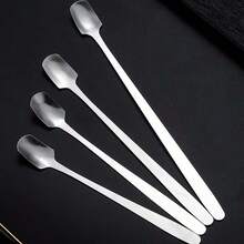 6-12件/套不锈钢咖啡勺，坚固的搅拌勺，冰淇淋勺，长柄，方头勺，时尚长柄勺，调味小勺，咖啡勺，燕窝蜂蜜勺，礼品勺 - 銀色 - 查看 6
