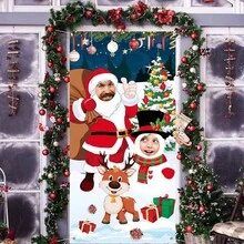 1 peça de decoração para cenário de festa de Natal, rosto de Natal em buraco, adereços para fotos, capa de porta, adereços para cabine de fotos, fundo de Papai Noel, fundo fotográfico engraçado para festas de Natal - Multicolorido - Ver 5