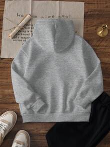 1 Stück kleine Jungen Lässig Sweatshirt, inspirierender lächelnder Gesichts- & Skateboard-Muster, thermisch gefüttert, Langarm, Herbst/Winter - Grau - Übersicht 7