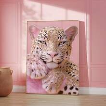 1 pieza Cuadro de arte de pared Impresión en lienzo de leopardo rosa glamoroso | Decoración rosa de moda coqueta para dormitorio, sala de estar u oficina, póster, artículos esenciales para dormitorio universitario, regalo para ella, sin marco o enmarcado