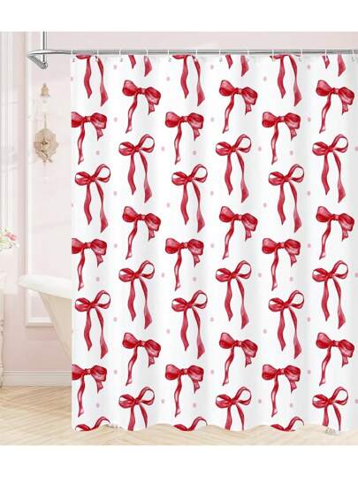 Cute Bow Shower Curtain, Multi-Size, Aesthetic Bowknot Shower Curtain For Bathroom, Modern Minimalist White Waterproof Fabric Shower Curtain Set With Hooks Bathroom Decor