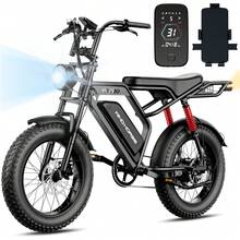 WIND HORSE 20" Fat Tire Electric Bike For Adults 31MPH, 65Miles PAS Range, 1500W Peak Motor Electric Dirt Bike With Long Seat, Rear Rack, 48V 15.6AH Removable Battery, 7 Speed Gears, Dual Suspension, All-Terrain Electric Mountain Bike For Off-Road