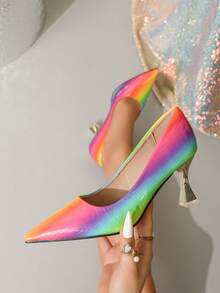 Nowe modne buty na obcasie ze szpiczastym noskiem, wygodne i uniwersalne szpilki dla kobiet - Wielokolorowe - Zobacz 3