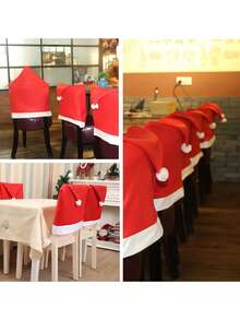 1/4/6/1PC Christmas Chair Back Cover Holiday Dress Christmas Big Hat Printed Non-Woven Christmas Chair Cover, Can Be Used In The Dining Room, Bedroom, Kitchen Outdoor A Variety Of Scenes