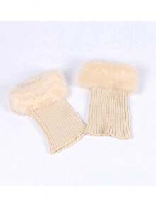 1 Paio di Scaldamuscoli Caldi da Donna, Scaldamuscoli Corti Imbottiti e Lavorati a Maglia Rigati per Autunno/Inverno, Scaldamuscoli Corti con Bordo Soffice di Colore Unito